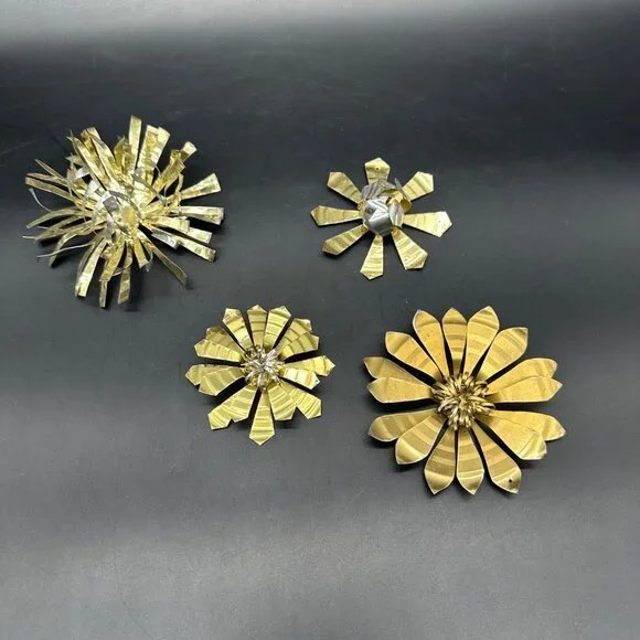 Vintage Atomic Flower Christmas Ornaments Aluminum Handmade Mid Century Modern - Picture 1 of 8